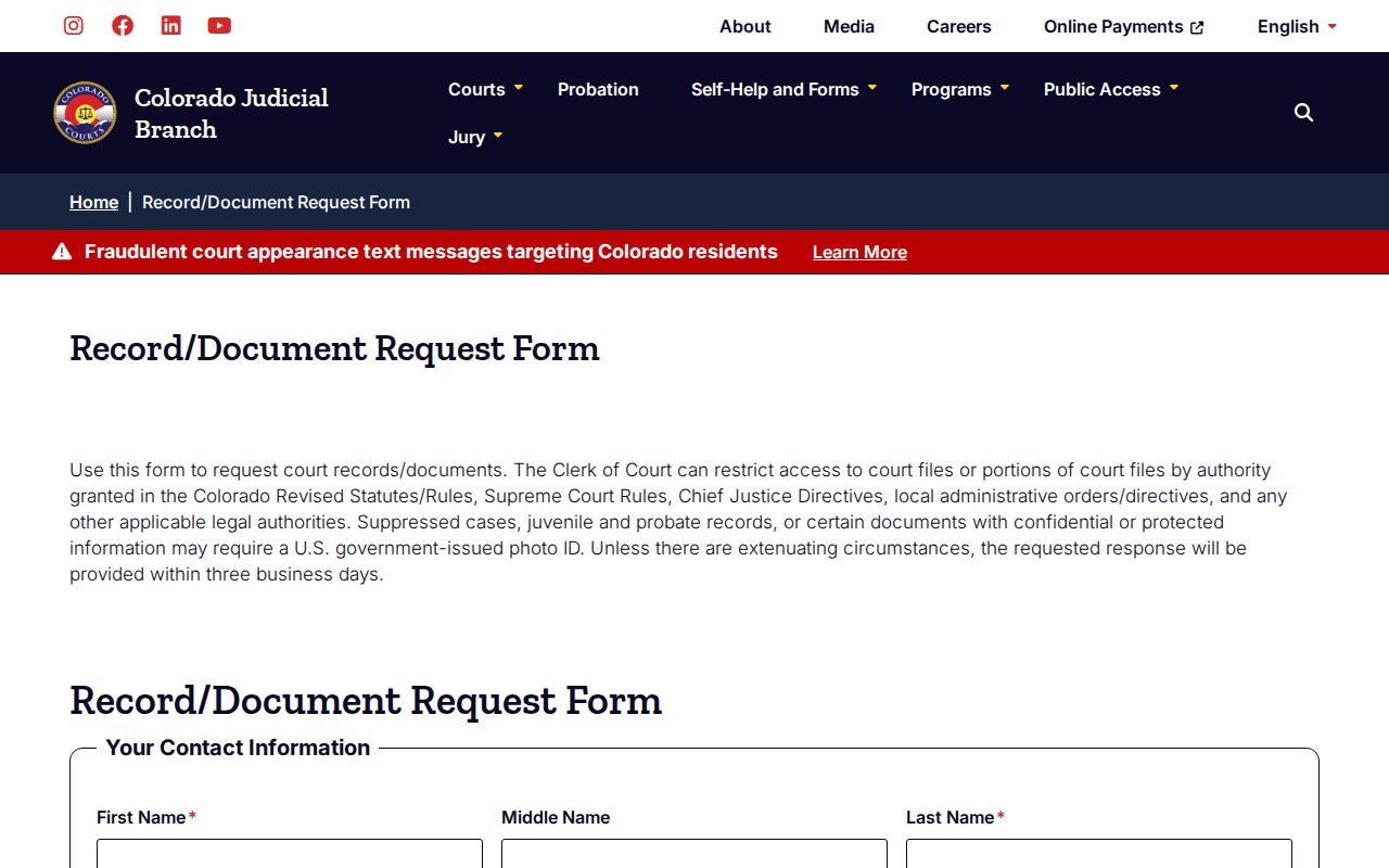 Kit Carson County warrant record request form