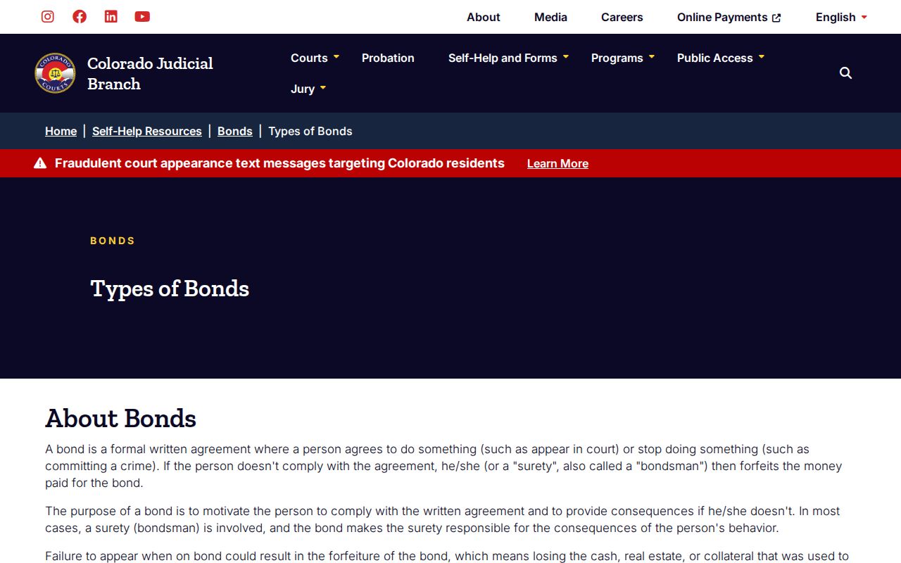 Kit Carson County bench warrant cash and PR bond choices