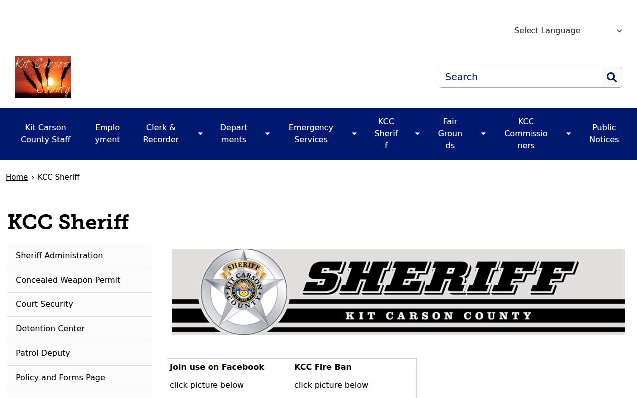 Kit Carson County Sheriff page used to route Seibert warrant records questions